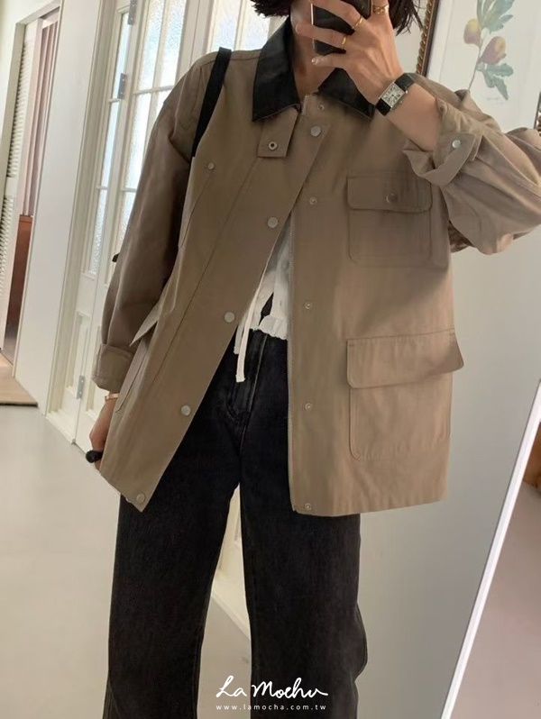 巴恩風皮領壓扣外套